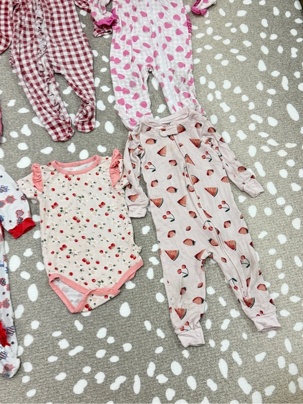 Lot of 6 bamboo footies baby girl colorful print zippy ruffle fruits floral - Picture 7 of 13